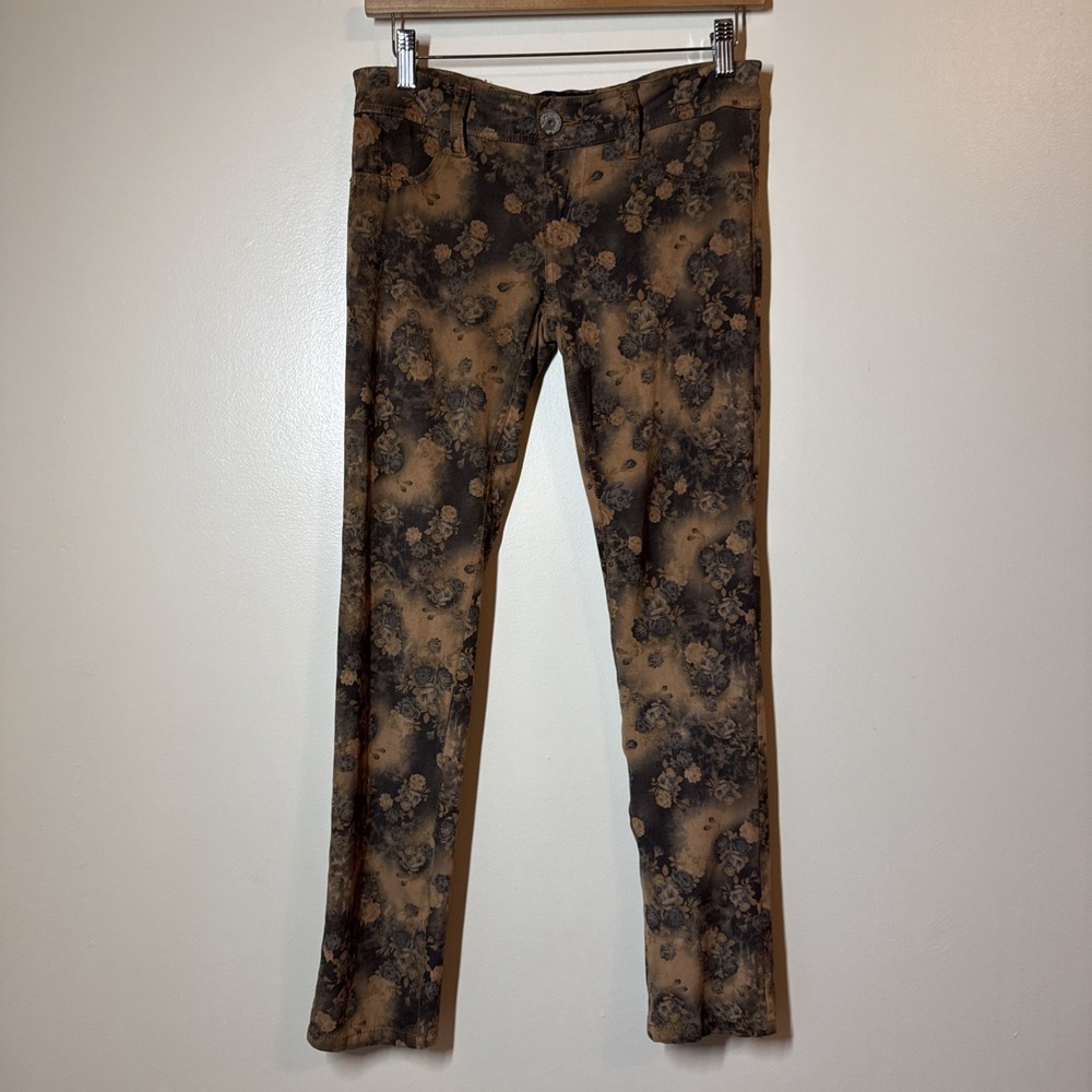 Almost Famous Pants Dark Floral Size‎ 7 Stretch Goth Grunge Hippie Y2K Low Rise
